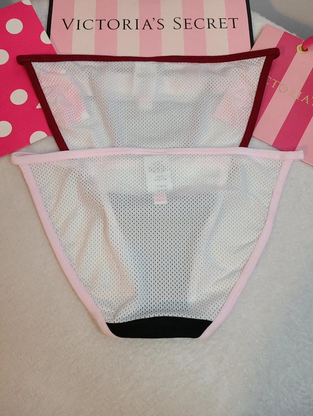 VS PINK 2pk Soft Cotton Sport Mesh Classic String Bikini Panties Size M